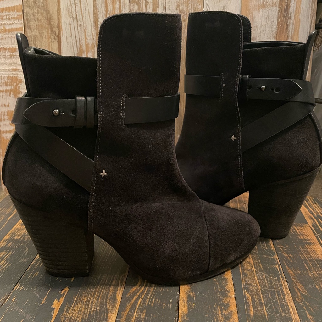 Rag & Bone Kinsey Black Suede Strap Detail Ankle Boots